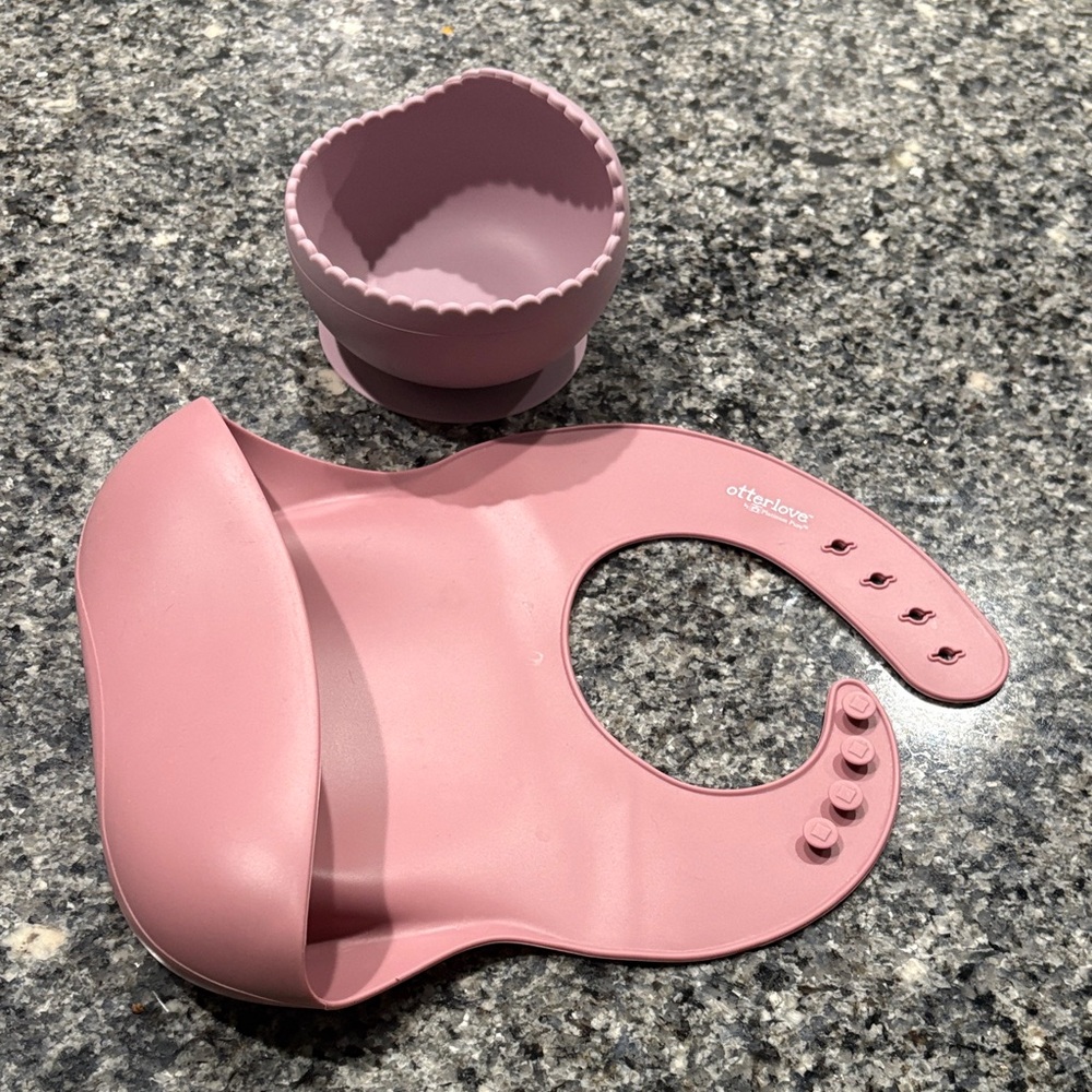 Pink Silicone Bib and Bowl Set